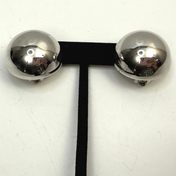 Vintage Statement Ball Clip On Earrings Silver Tone Retro Fashion Jewelry 1 in - Picture 5 of 7